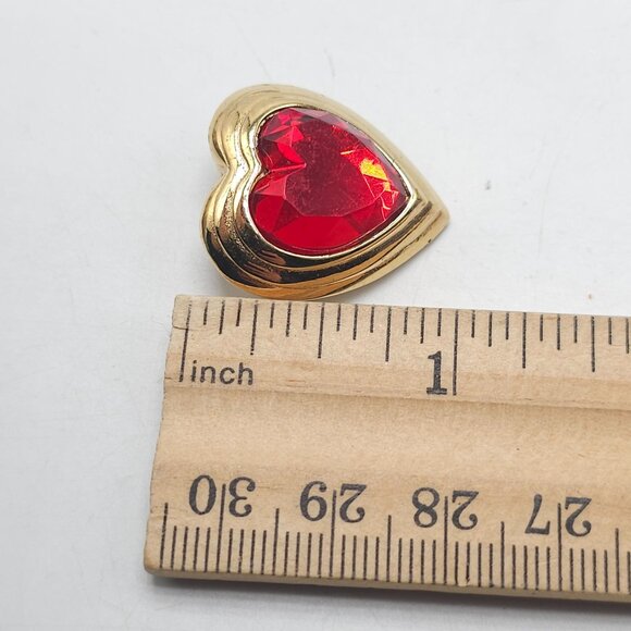 Heart Shaped Gold Tone Brooch With Red Gemstone Center - Picture 4 of 4